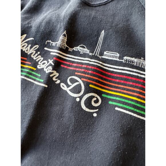 Vintage Washington D.C. Artwork Souvenir USA Made FOTL L Black Crewneck - Picture 3 of 7